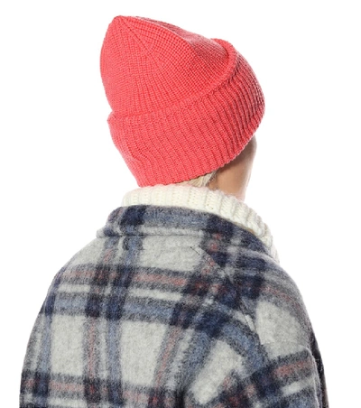 Shop Moncler Ribbed Wool Beanie In Pink