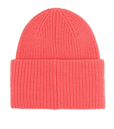 Shop Moncler Ribbed Wool Beanie In Pink