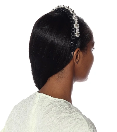 Shop Simone Rocha Crystal-embellished Raffia Headband In Black