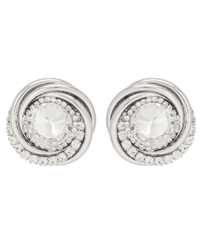 Shop Alessandra Rich Crystal-embellished Clip-on Earrings In Silver