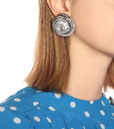 Shop Alessandra Rich Crystal-embellished Clip-on Earrings In Silver