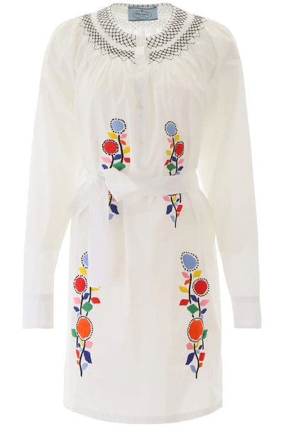 Shop Prada Embroidered Dress In White