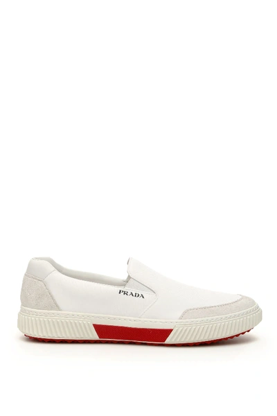 Shop Prada Stratus Slip-on Sneakers In White,red
