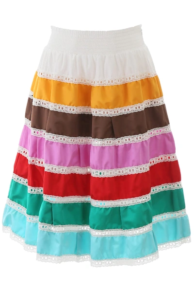 Shop Prada Multicolor Band Skirt In White,pink,green