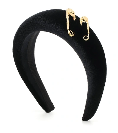 Shop Versace Velvet Headband In Black