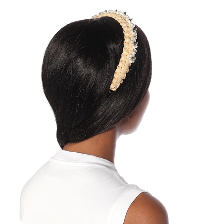 Shop Simone Rocha Crystal-embellished Raffia Headband In Beige