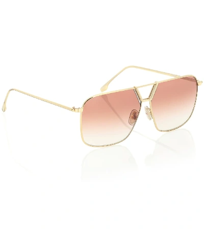 Shop Victoria Beckham Double Bridge Navigator Sunglasses In Gold