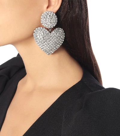 Shop Alessandra Rich Embellished Heart Earrings In Metallic