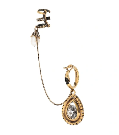 Shop Alexander Mcqueen Embellished Drop Single Ear Cuff In Gold