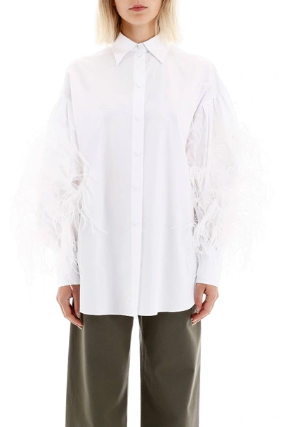 Shop Valentino Shirt With Ostrich Feathers In White