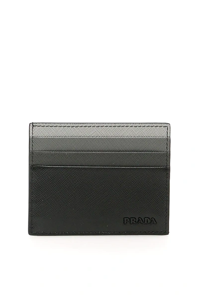 Shop Prada Stripe Saffiano Cardholder In Grey,black