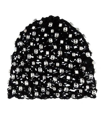 Shop Saint Laurent Crystal-encrusted Cotton Beanie In Black