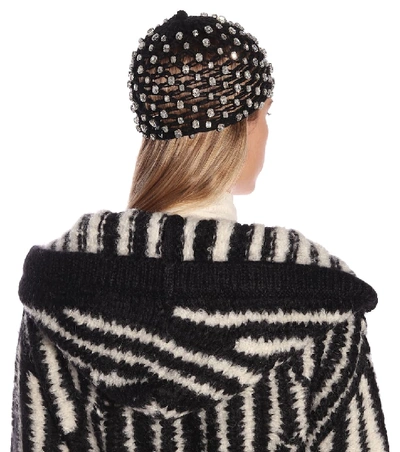 Shop Saint Laurent Crystal-encrusted Cotton Beanie In Black