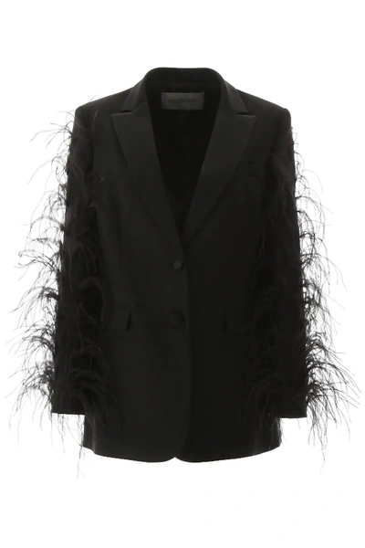 Shop Valentino Jacket With Ostrich Feathers In Black
