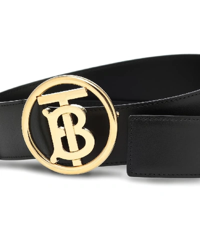 Shop Burberry Tb Leather Belt In Black