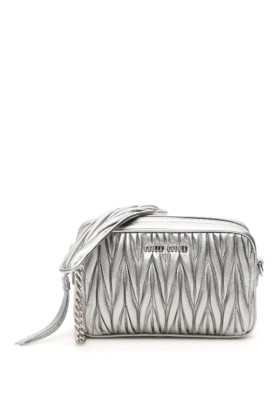 Miu Miu Matelassé Nappa Camera Bag In Silver