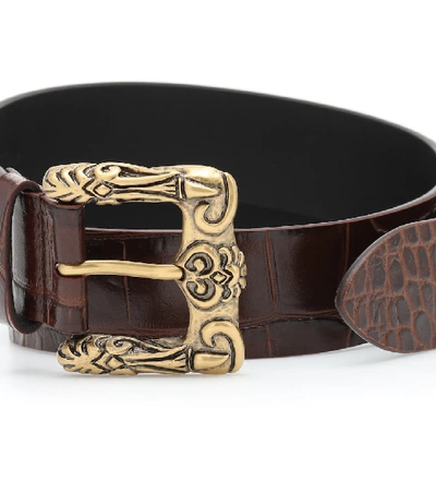 Shop Saint Laurent Celtic Croc-effect Leather Belt In Brown