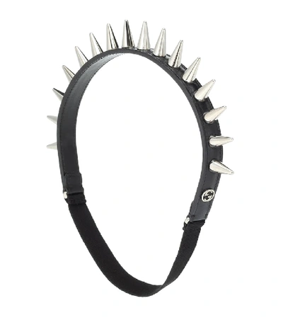 Shop Gucci Studded Leather Headband In Black