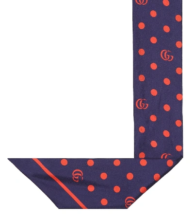 Shop Gucci Polka-dot Silk Scarf In Blue