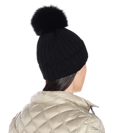 Shop Moncler Fur-trimmed Wool Hat In Black