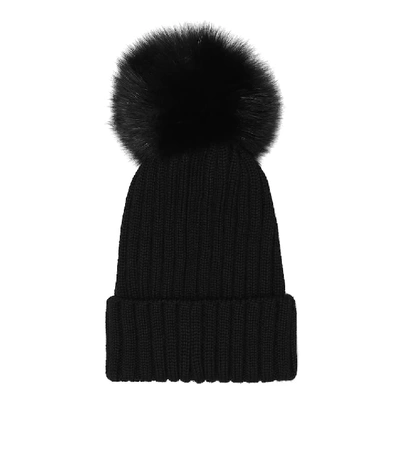 Shop Moncler Fur-trimmed Wool Hat In Black