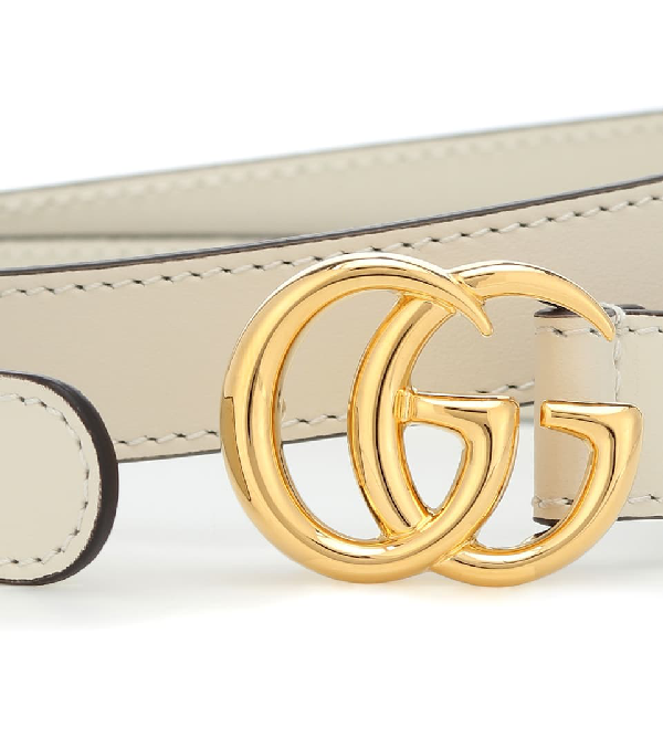 Gucci Gg Marmont Leather Belt With Shiny Buckle In White | ModeSens