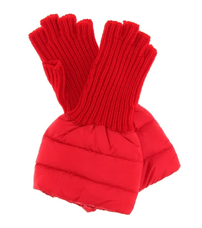 Shop Moncler Quilted Wool-trim Gloves In Red