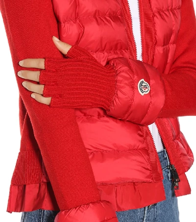 Shop Moncler Quilted Wool-trim Gloves In Red