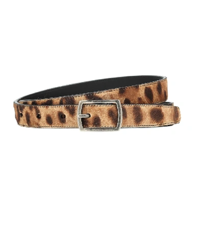 Shop Saint Laurent Leopard-print Calf Hair Belt In Multicoloured