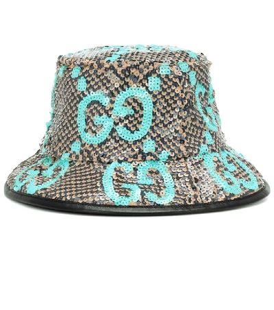 Shop Gucci Sequined Bucket Hat In Beige