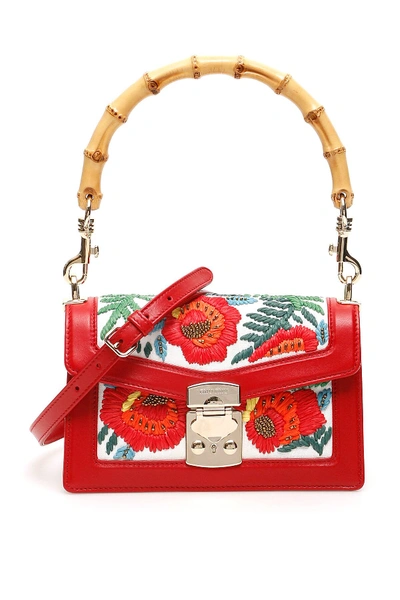Shop Miu Miu Embroidered Hemp Miu Confidential Medium Bag In Red/white/green