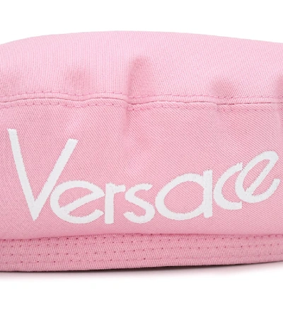 Shop Versace Logo Cotton Beret In Pink