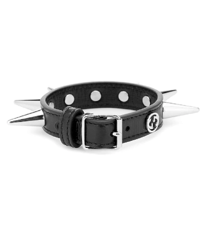 Shop Gucci Studded Leather Bracelet In Black