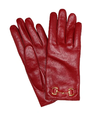 Shop Gucci Horsebit Leather Gloves In Red