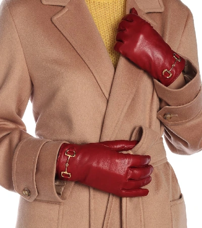 Shop Gucci Horsebit Leather Gloves In Red