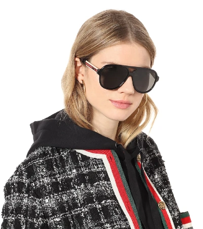 Shop Gucci Aviator Acetate Sunglasses In Black