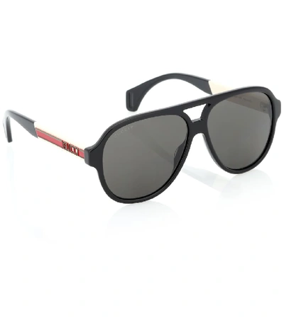 Shop Gucci Aviator Acetate Sunglasses In Black