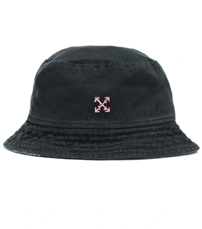 Shop Off-white Logo Cotton Twill Bucket Hat In Black
