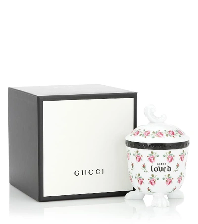 Shop Gucci Mehen Rose-print Lion Candle In White