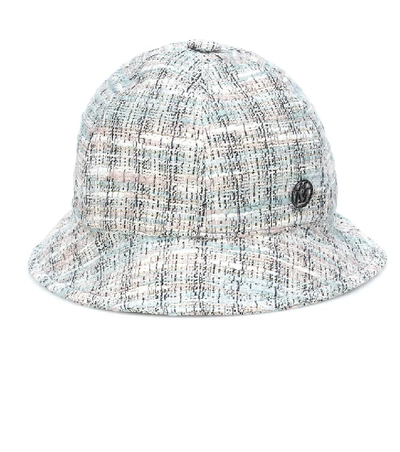 Shop Maison Michel Mara Checked Tweed Hat In Blue