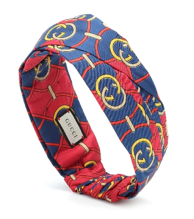 Shop Gucci Printed Silk-satin Headband In Blue