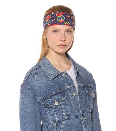 Shop Gucci Printed Silk-satin Headband In Blue