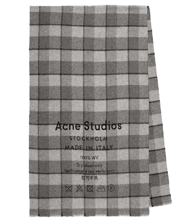 Shop Acne Studios Checked Wool Scarf In Grey