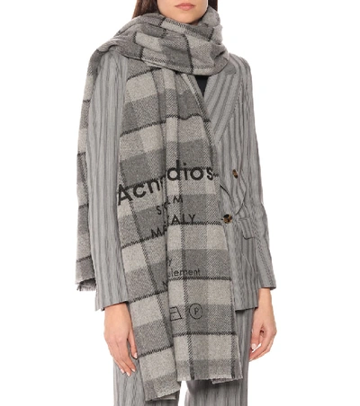 Shop Acne Studios Checked Wool Scarf In Grey