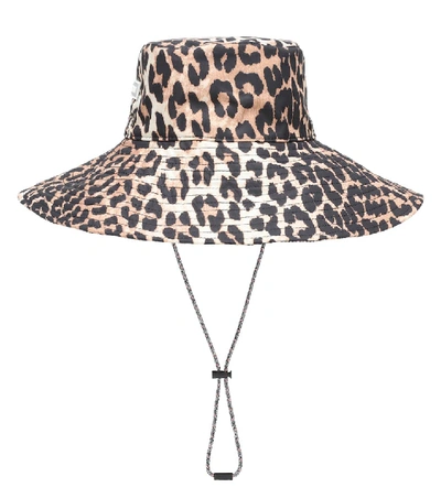 Shop Ganni Leopard-print Hat In Beige