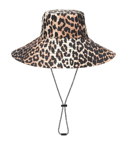 Shop Ganni Leopard-print Hat In Beige