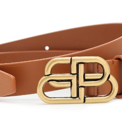 Shop Balenciaga Bb Leather Belt In Brown