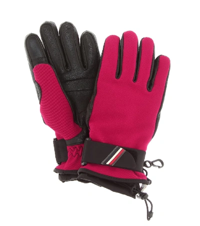 Shop Moncler Leather-trimmed Gloves In Pink