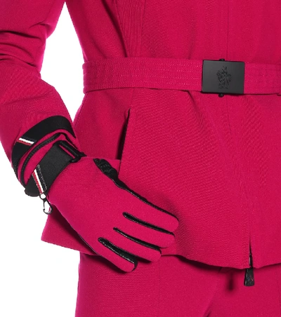 Shop Moncler Leather-trimmed Gloves In Pink