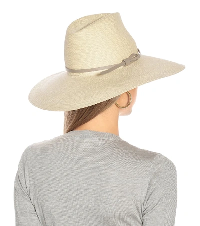 Shop Agnona Leather-trimmed Straw Hat In Neutrals